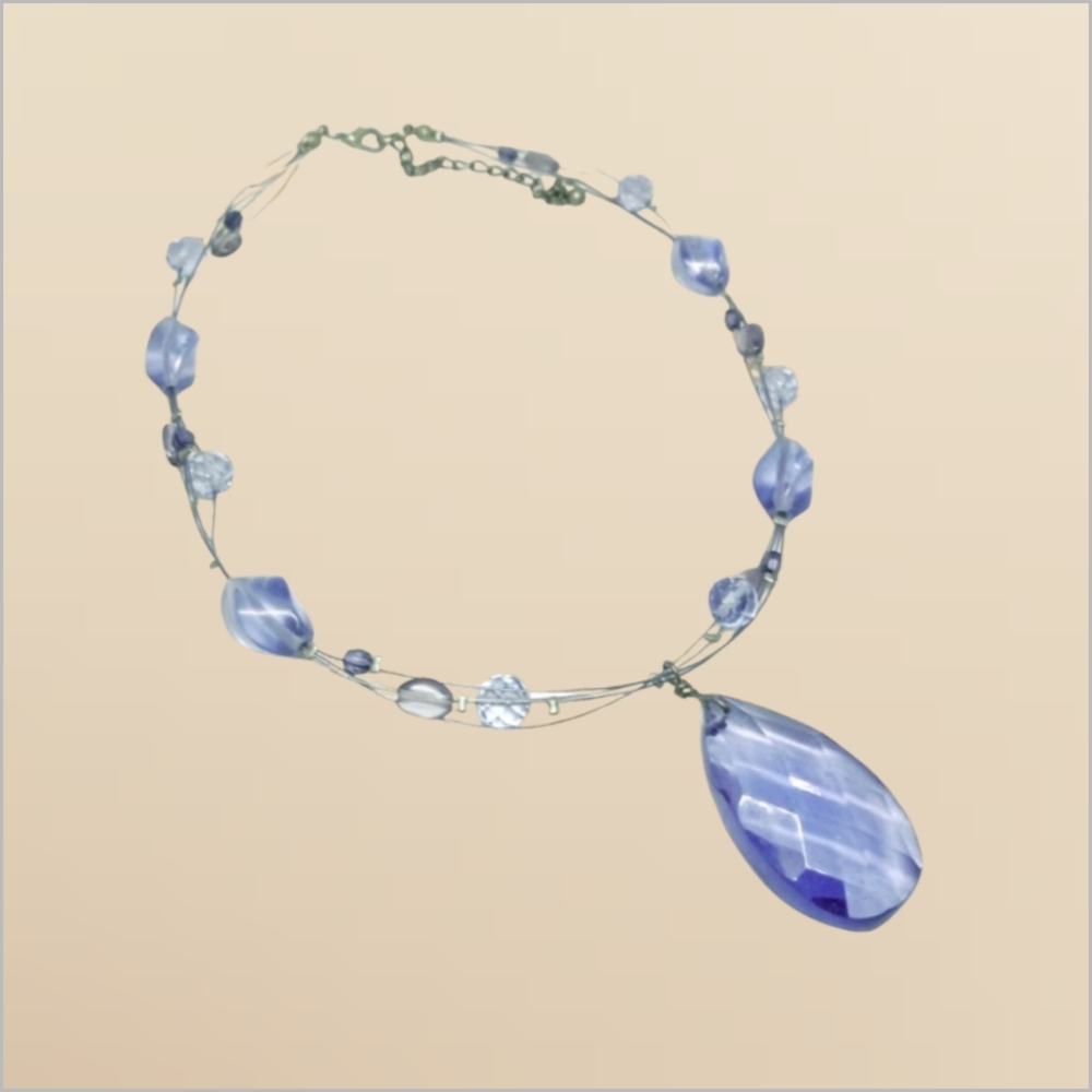 Blue Color Choker with Teardrop Shape Pendant